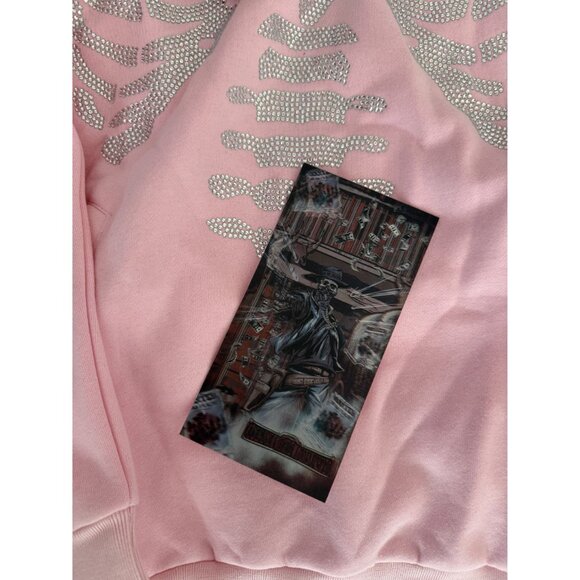 Guapi Men's Skeleton Hoodie Light Pink Silver Rhinestones Ltd Ed Size M (JB) - Picture 9 of 10